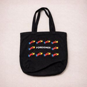 Foreigner Graphic Canvas Tote Bag Black Streetwear Statement Reusable Shopper